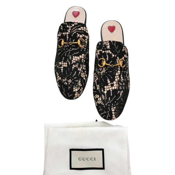 Gucci Horsebit Princetown Black Lace Loafers Slides Flats Mules 8.5 38.5 475094 - Picture 1 of 15